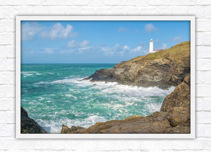 Trevose Head lighthouse on the North Cornwall coast. Framed picture in a choice of styles.