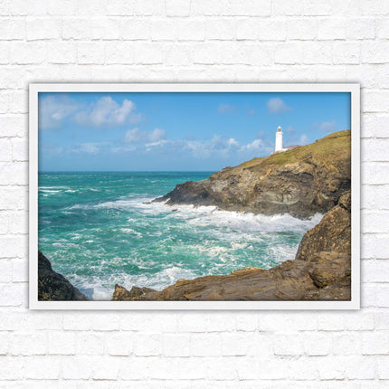 Trevose Head lighthouse on the North Cornwall coast. Framed picture in a choice of styles.