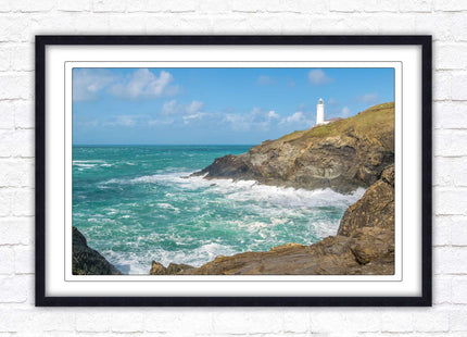 Trevose Head lighthouse on the North Cornwall coast. Framed picture in a choice of styles.