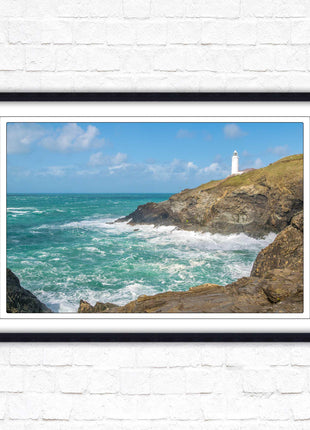 Trevose Head lighthouse on the North Cornwall coast. Framed picture in a choice of styles.