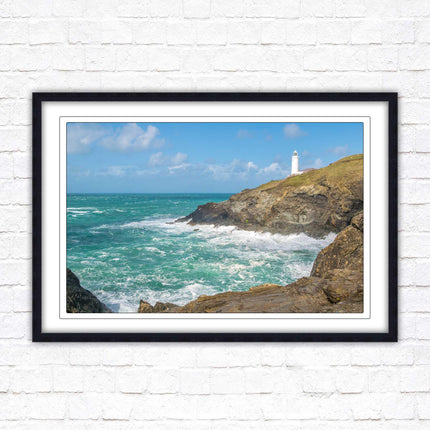 Trevose Head lighthouse on the North Cornwall coast. Framed picture in a choice of styles.