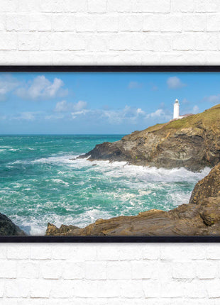 Trevose Head lighthouse on the North Cornwall coast. Framed picture in a choice of styles.