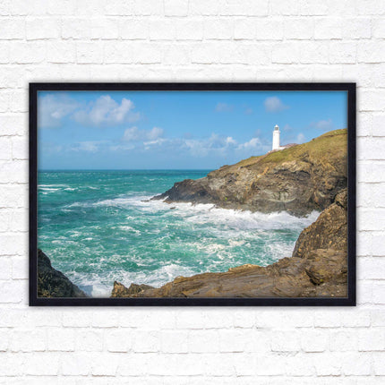 Trevose Head lighthouse on the North Cornwall coast. Framed picture in a choice of styles.
