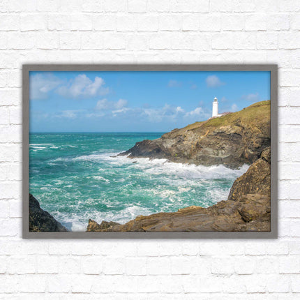 Trevose Head lighthouse on the North Cornwall coast. Framed picture in a choice of styles.