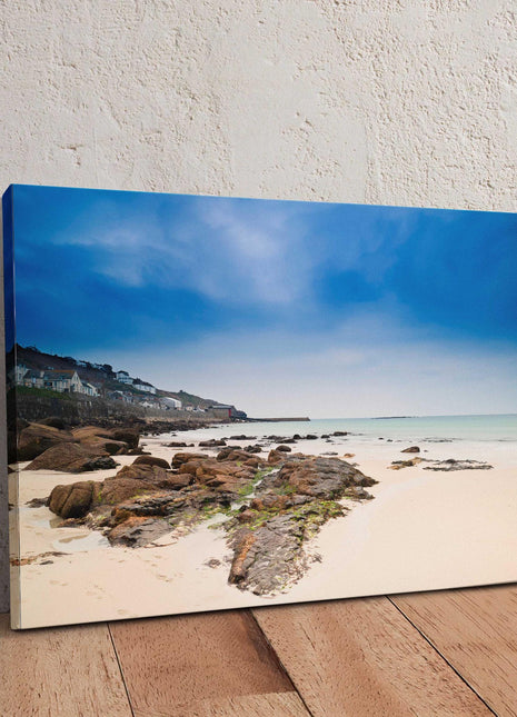 Sennen Cove, Cornwall. Canvas print. Waves rolling into the shore. Beautiful landscape/seascape