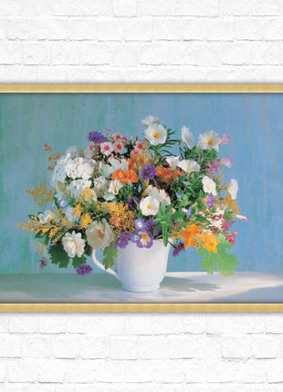 Vase of flowers. Floral bouquet Framed floral picture with choice of frame colours