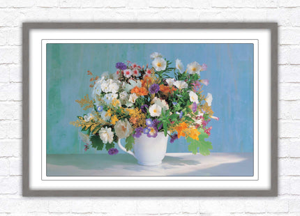 Vase of flowers. Floral bouquet Framed floral picture with choice of frame colours