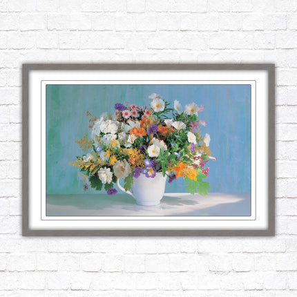 Vase of flowers. Floral bouquet Framed floral picture with choice of frame colours
