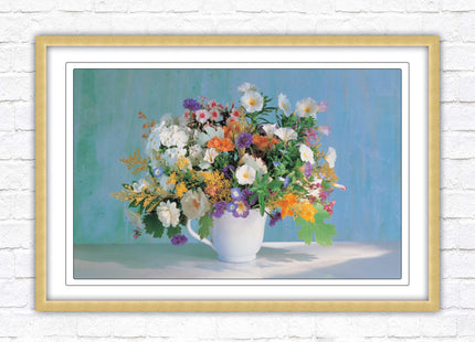 Vase of flowers. Floral bouquet Framed floral picture with choice of frame colours