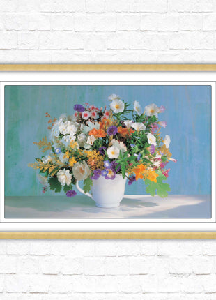 Vase of flowers. Floral bouquet Framed floral picture with choice of frame colours