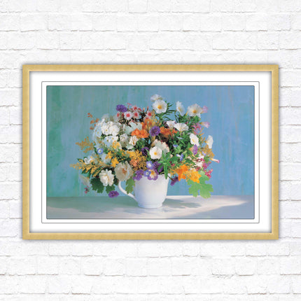 Vase of flowers. Floral bouquet Framed floral picture with choice of frame colours