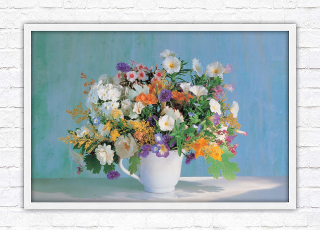 Vase of flowers. Floral bouquet Framed floral picture with choice of frame colours