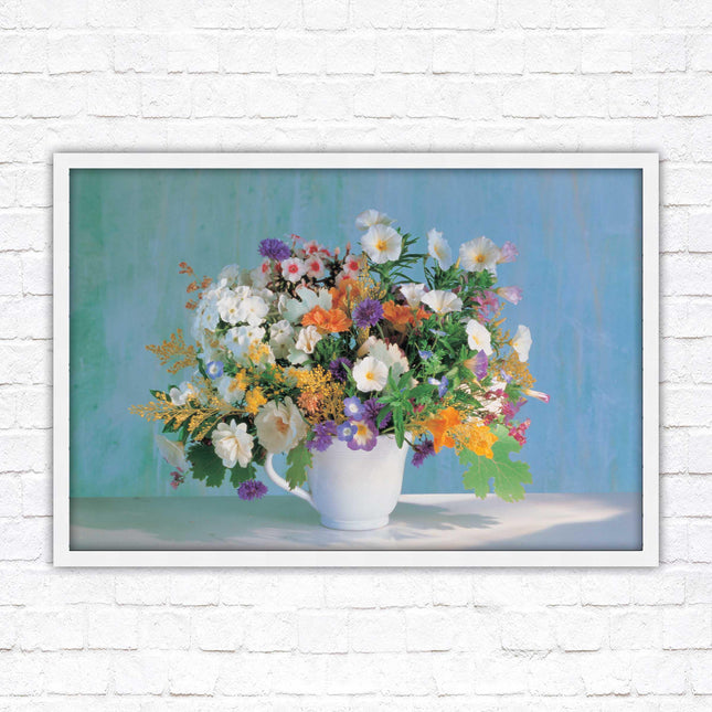 Vase of flowers. Floral bouquet Framed floral picture with choice of frame colours