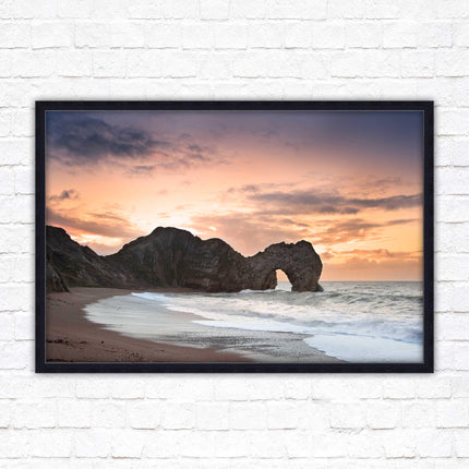 Durdle Door at sunset. Jurassic coast, Dorset. Framed picture print with choice of frame colours