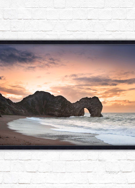 Durdle Door at sunset. Jurassic coast, Dorset. Framed picture print with choice of frame colours