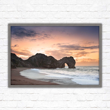 Durdle Door at sunset. Jurassic coast, Dorset. Framed picture print with choice of frame colours