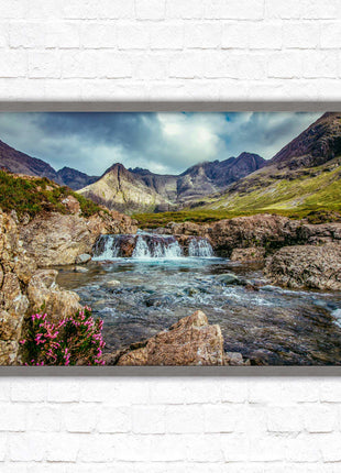 Fairy Pools on Isle of Skye, Scotland. Framed picture with choice of frame colours and options.