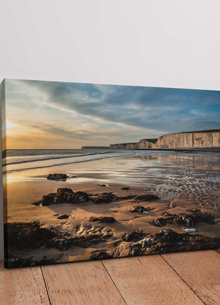 Sun setting over the White Cliffs on the English Coast. Canvas Picture. Wall decor for home or office. Ideal gift birthday present