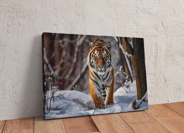 Canvas picture. Tiger in snow covered forest. Stunning majestic Wildlife image. Canvas picture print, landscape.