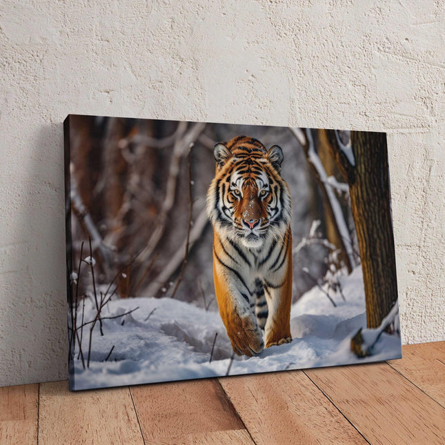 Canvas picture. Tiger in snow covered forest. Stunning majestic Wildlife image. Canvas picture print, landscape.