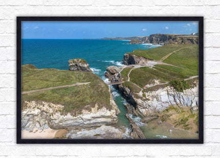 Porth Island, aerial view with Cornish coastline Framed picture print with choice of frame colours