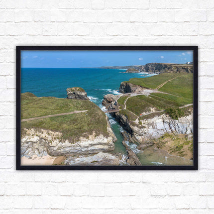 Porth Island, aerial view with Cornish coastline Framed picture print with choice of frame colours
