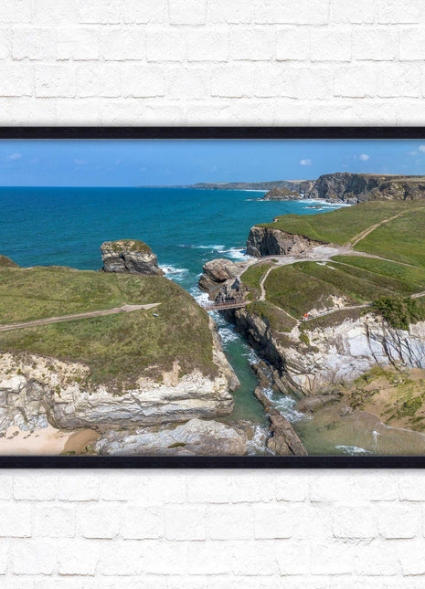Porth Island, aerial view with Cornish coastline Framed picture print with choice of frame colours