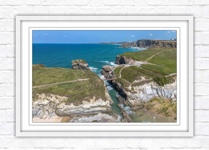 Porth Island, aerial view with Cornish coastline Framed picture print with choice of frame colours