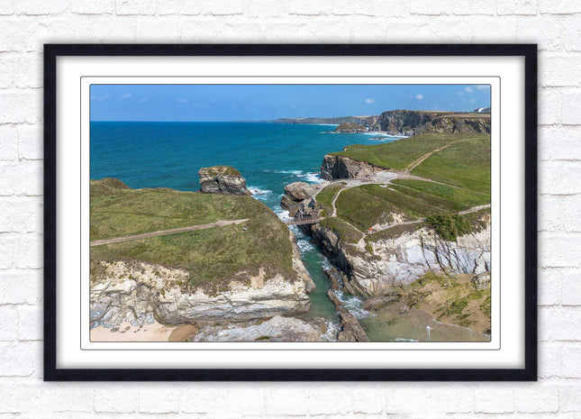 Porth Island, aerial view with Cornish coastline Framed picture print with choice of frame colours
