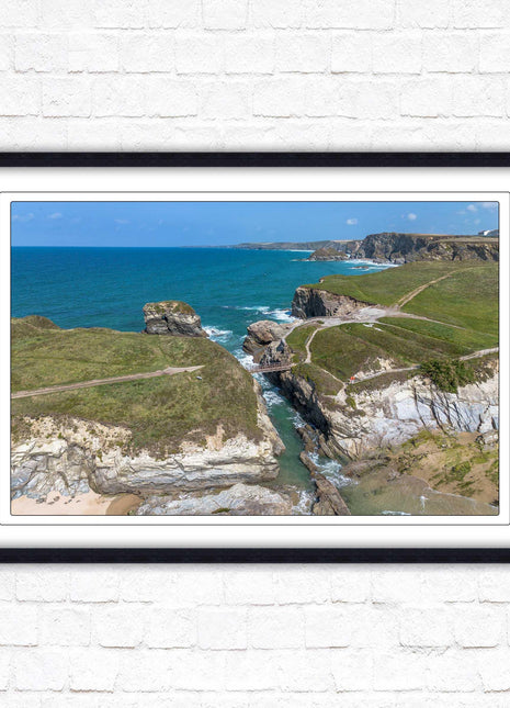 Porth Island, aerial view with Cornish coastline Framed picture print with choice of frame colours