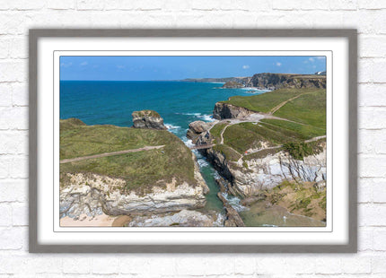 Porth Island, aerial view with Cornish coastline Framed picture print with choice of frame colours