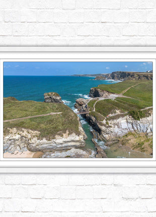 Porth Island, aerial view with Cornish coastline Framed picture print with choice of frame colours