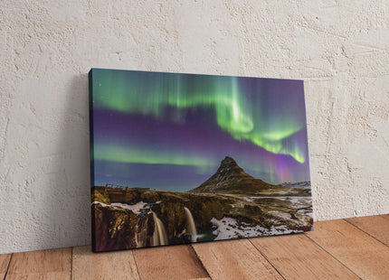 The Northern Light Aurora borealis at Kirkjufell Iceland. Canvas Print Wall decor. Ideal gift birthday present