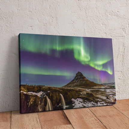The Northern Light Aurora borealis at Kirkjufell Iceland. Canvas Print Wall decor. Ideal gift birthday present