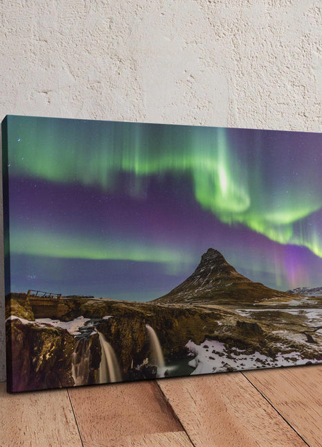 The Northern Light Aurora borealis at Kirkjufell Iceland. Canvas Print Wall decor. Ideal gift birthday present