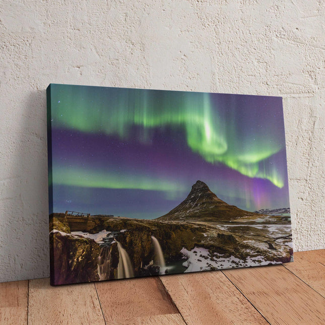 The Northern Light Aurora borealis at Kirkjufell Iceland. Canvas Print Wall decor. Ideal gift birthday present