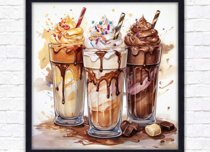 Ice cream Milkshakes. Framed picture print. A choice of frames and sizes, square.