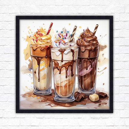 Ice cream Milkshakes. Framed picture print. A choice of frames and sizes, square.