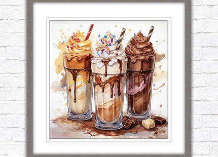 Ice cream Milkshakes. Framed picture print. A choice of frames and sizes, square.