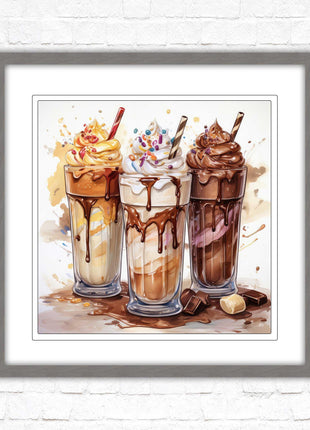 Ice cream Milkshakes. Framed picture print. A choice of frames and sizes, square.