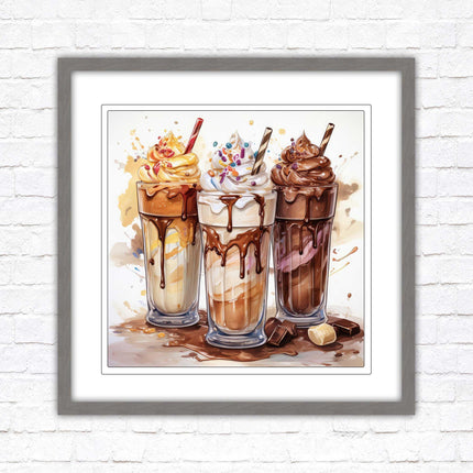 Ice cream Milkshakes. Framed picture print. A choice of frames and sizes, square.