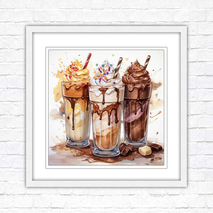 Ice cream Milkshakes. Framed picture print. A choice of frames and sizes, square.