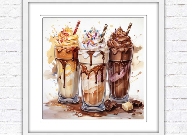 Ice cream Milkshakes. Framed picture print. A choice of frames and sizes, square.
