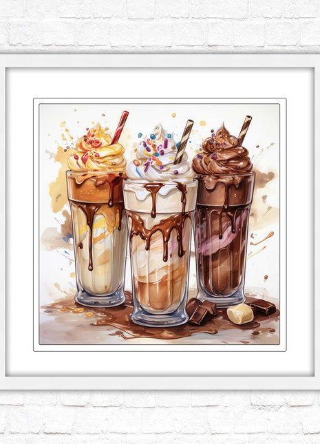 Ice cream Milkshakes. Framed picture print. A choice of frames and sizes, square.