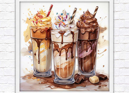 Ice cream Milkshakes. Framed picture print. A choice of frames and sizes, square.