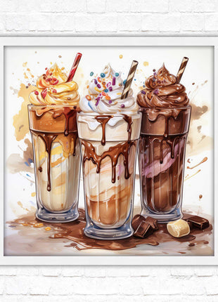 Ice cream Milkshakes. Framed picture print. A choice of frames and sizes, square.