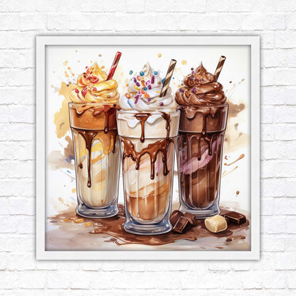 Ice cream Milkshakes. Framed picture print. A choice of frames and sizes, square.