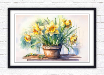 Daffodils watercolour Framed picture. Floral framed wall art. A choice of frame colours