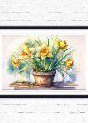 Daffodils watercolour Framed picture. Floral framed wall art. A choice of frame colours