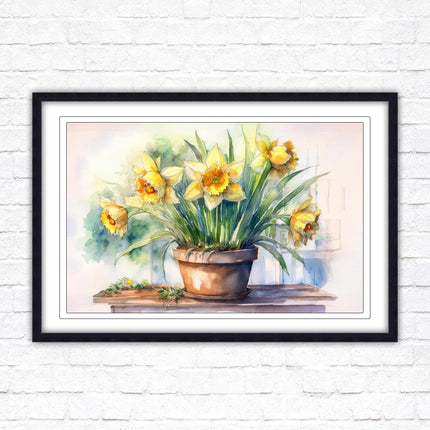Daffodils watercolour Framed picture. Floral framed wall art. A choice of frame colours